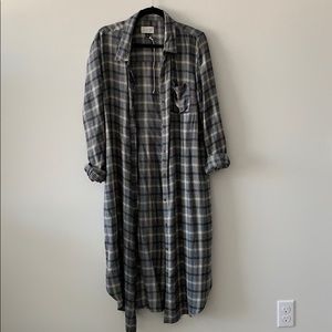 Plaid long sleeve button up shirt dress